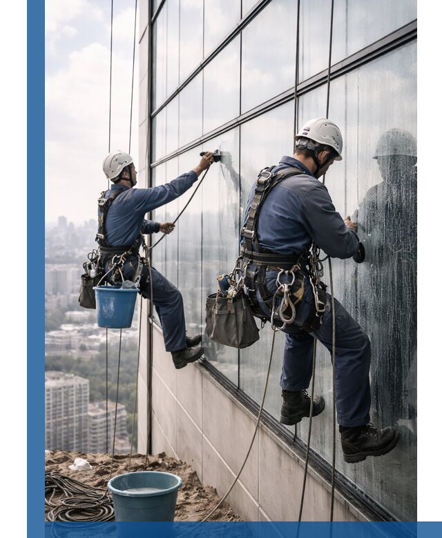 Профессиональная мойка фасадных окон альпинистами в Краснодаре