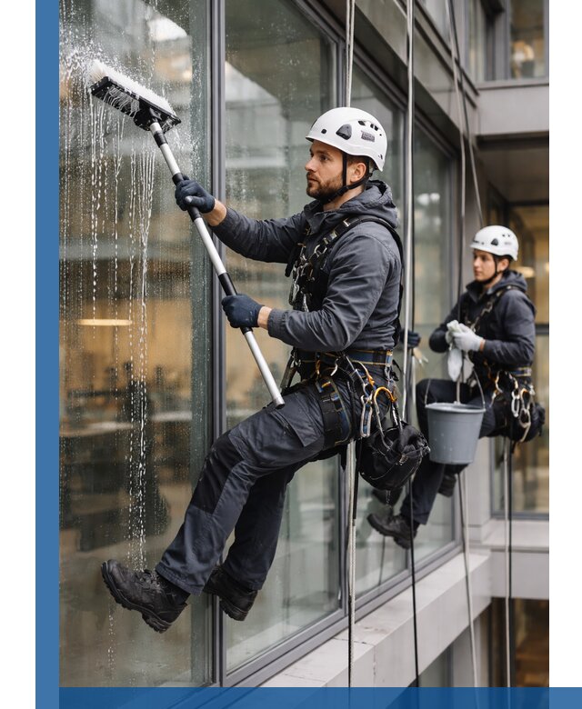 Профессиональная мойка витражей промышленными альпинистами в Краснодаре