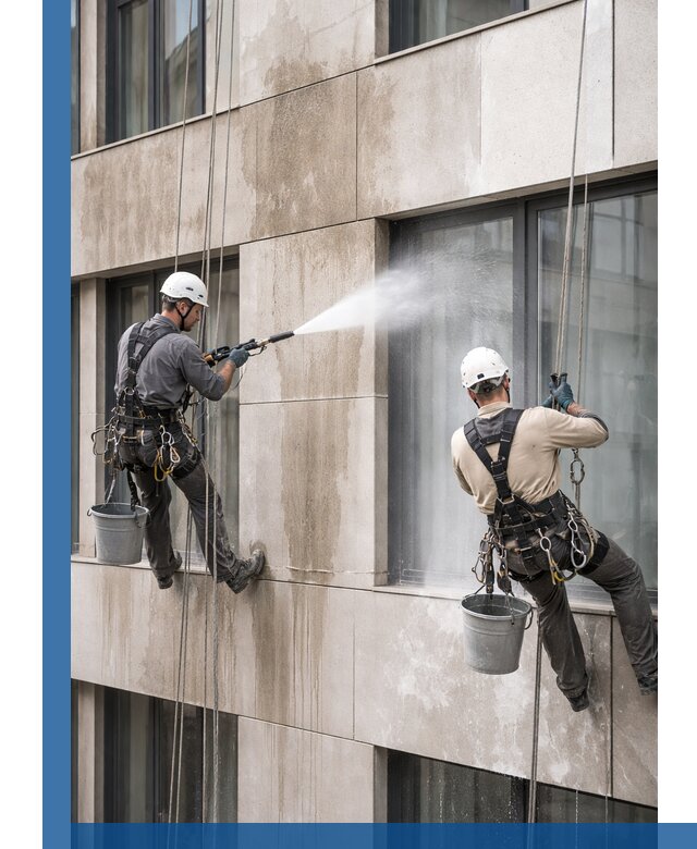 Послестроительная мойка фасада промышленным альпинизмом в Краснодаре