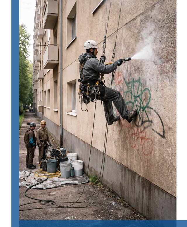 Удаление граффити с фасада в Краснодаре без следов и повреждений