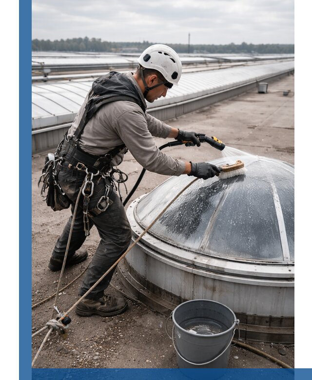 Мойка зенитных фонарей на кровле для промышленных объектов в Краснодаре