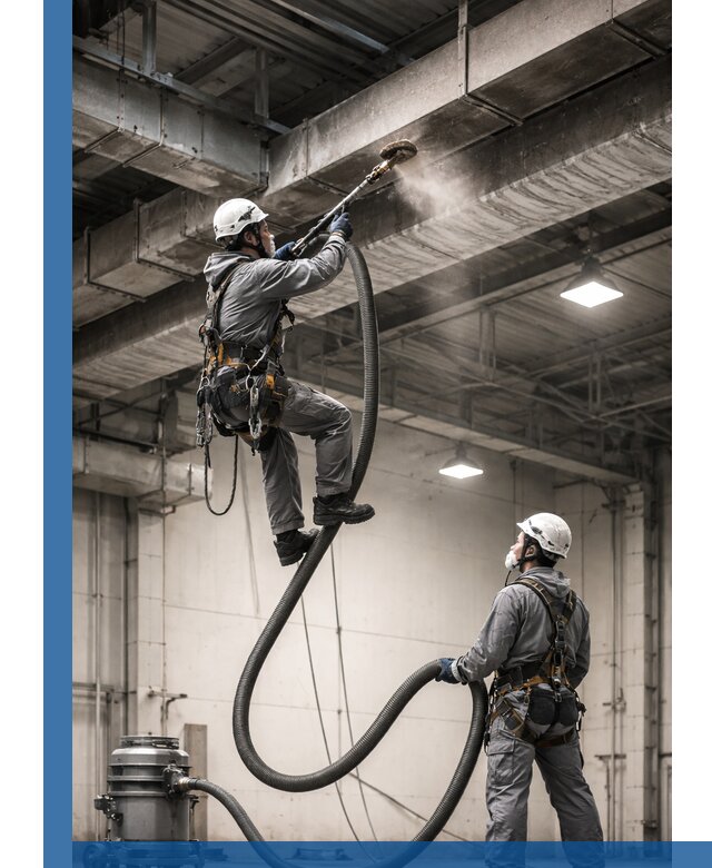 Обеспыливание потолочных конструкций в Краснодаре промышленным альпинизмом