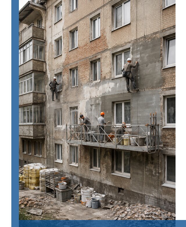 Капитальный ремонт фасада в Краснодаре с восстановлением и гидроизоляцией