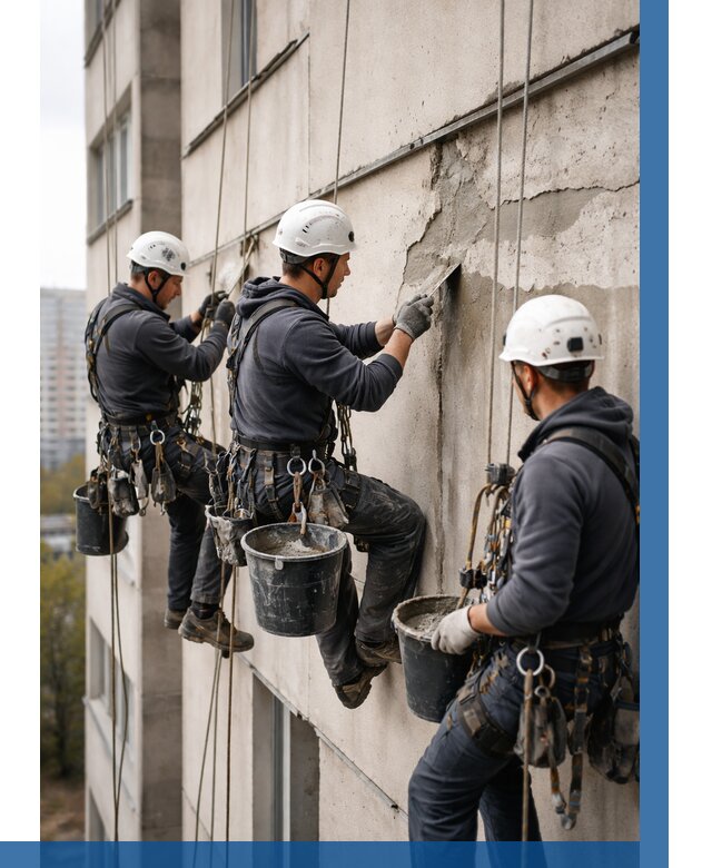 Ремонт бетонных элементов фасада в Краснодаре от 2580 р. | ВЫСОТНИК-Ксд