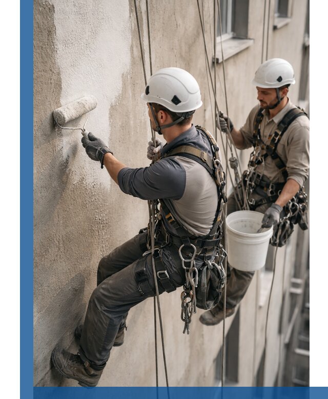 Грунтовка фасада на высоте в Краснодаре промышленными альпинистами