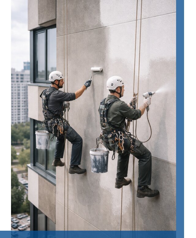 Покраска фасада альпинистами в Краснодаре от 310 р. | ВЫСОТНИК-Ксд