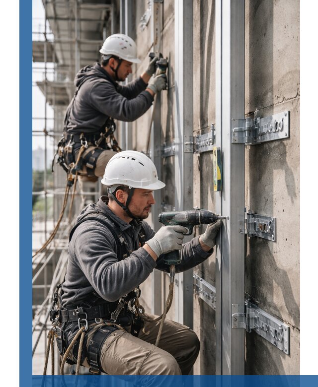 Монтаж и крепление подсистемы вентфасада в Краснодаре