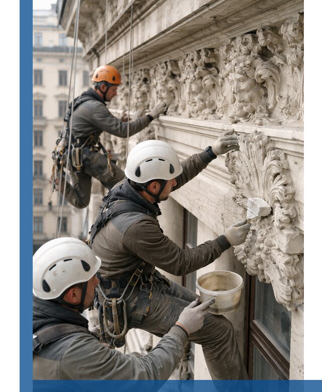 Реставрация фасадной лепнины с высотными работами в Краснодаре