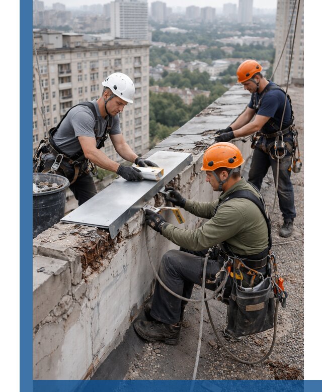 Ремонт парапета на кровле в Краснодаре, высотные работы с гарантией