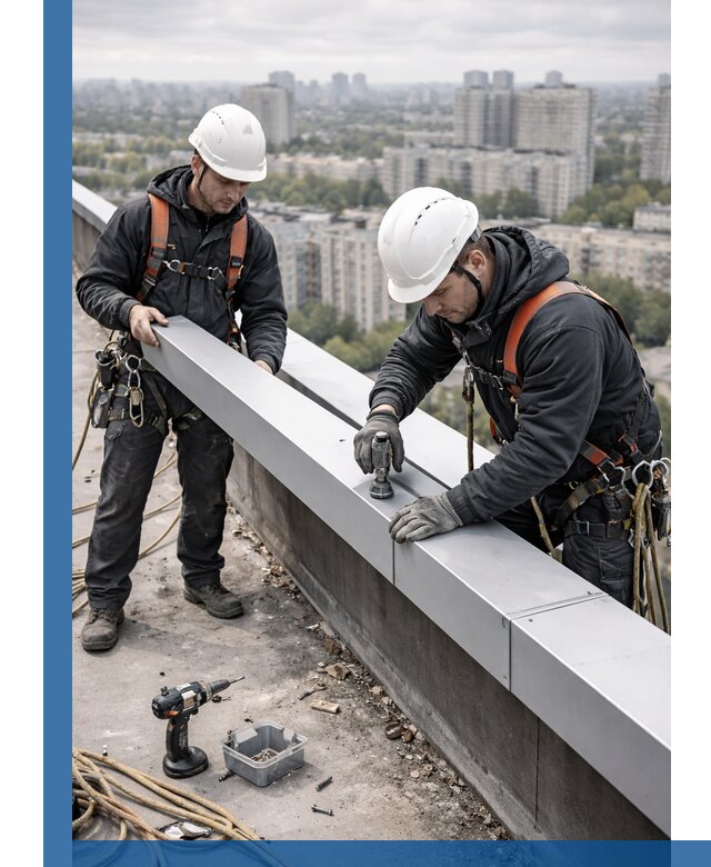 Монтаж парапетных крышек и ограждений кровли в Краснодаре