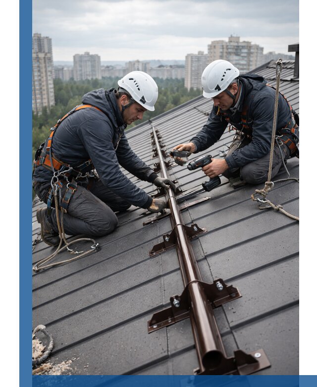 Монтаж снегозадержателей на кровле зданий в Краснодаре под ключ