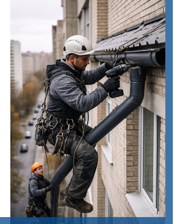 Монтаж водосточной системы на здании в Краснодаре от 5160 р. | ВЫСОТНИК-Ксд