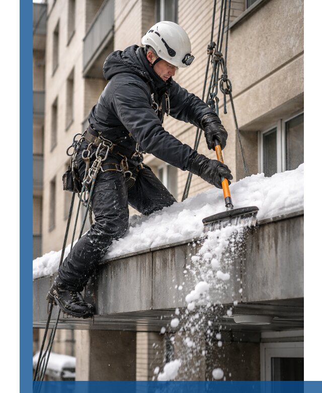 Очистка козырьков от снега в Краснодаре круглогодично безопасно