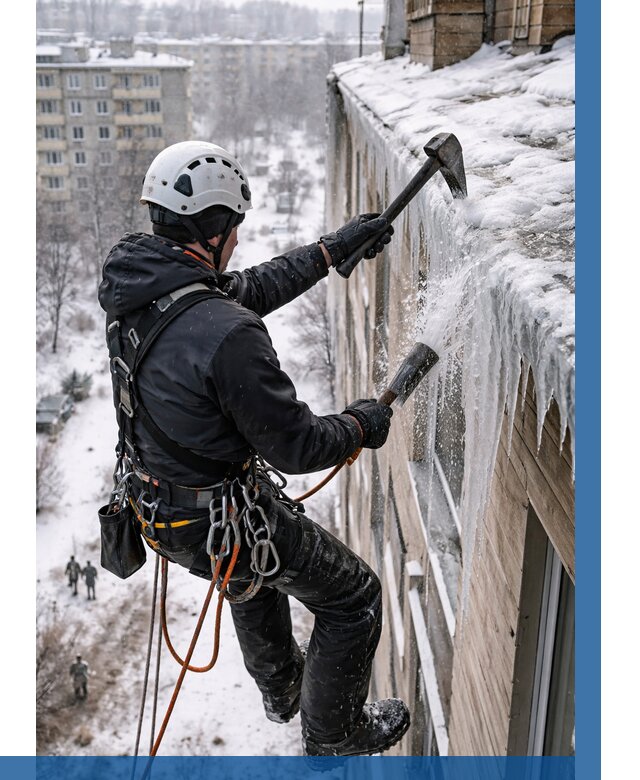 Сбивание сосулек с крыши в Краснодаре по цене от 4644 р. | ВЫСОТНИК-Ксд