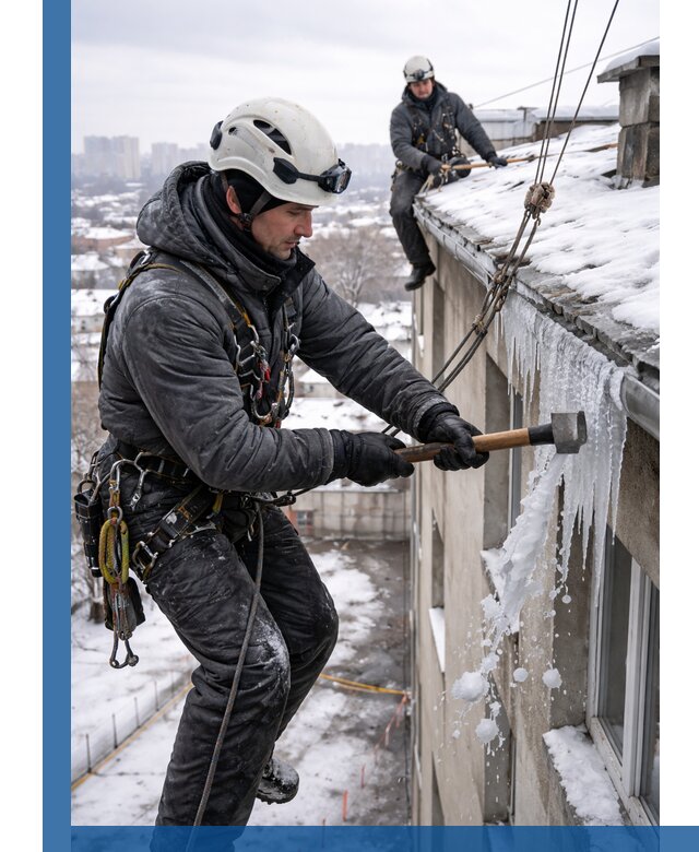 Сбивание и удаление сосулек с крыши в Краснодаре безопасно