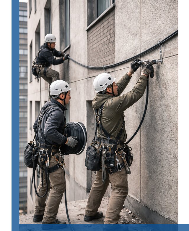 Прокладка кабеля по фасаду в Краснодаре, профессиональный монтаж