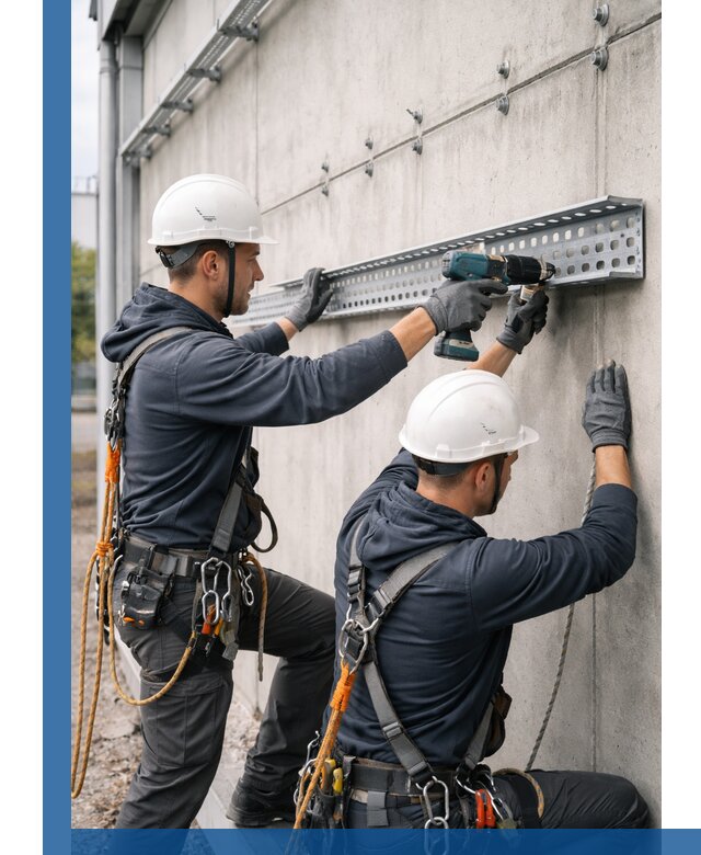 Монтаж кабельных лотков на фасаде зданий в Краснодаре с гарантией