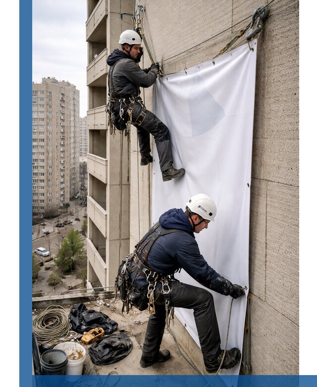 Профессиональный монтаж баннеров на фасаде в Краснодаре