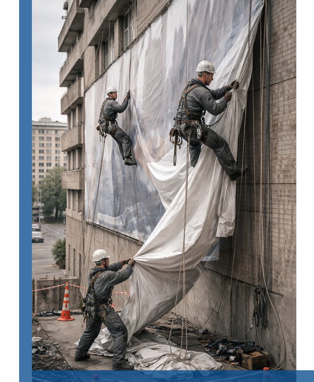 Демонтаж баннеров с фасада в Краснодаре оперативно и безопасно