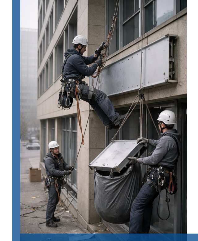 Демонтаж рекламной вывески с высотными работами в Краснодаре