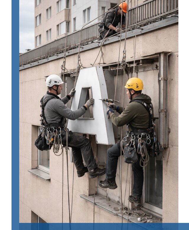 Ремонт и восстановление наружных вывесок на высоте в Краснодаре