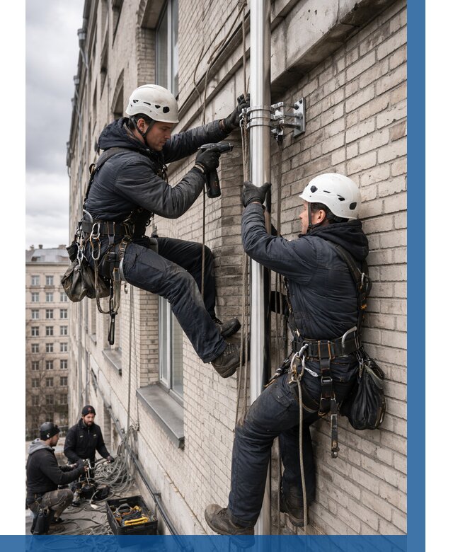 Монтаж флагштока на здании в Краснодаре от 6707 р. | ВЫСОТНИК-Ксд