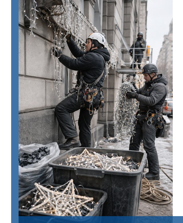 Демонтаж новогоднего оформления и гирлянд в Краснодаре