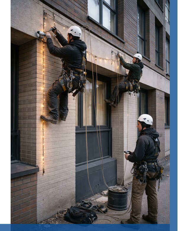 Монтаж гирлянд на фасаде в Краснодаре от 3612 р. | ВЫСОТНИК-Ксд