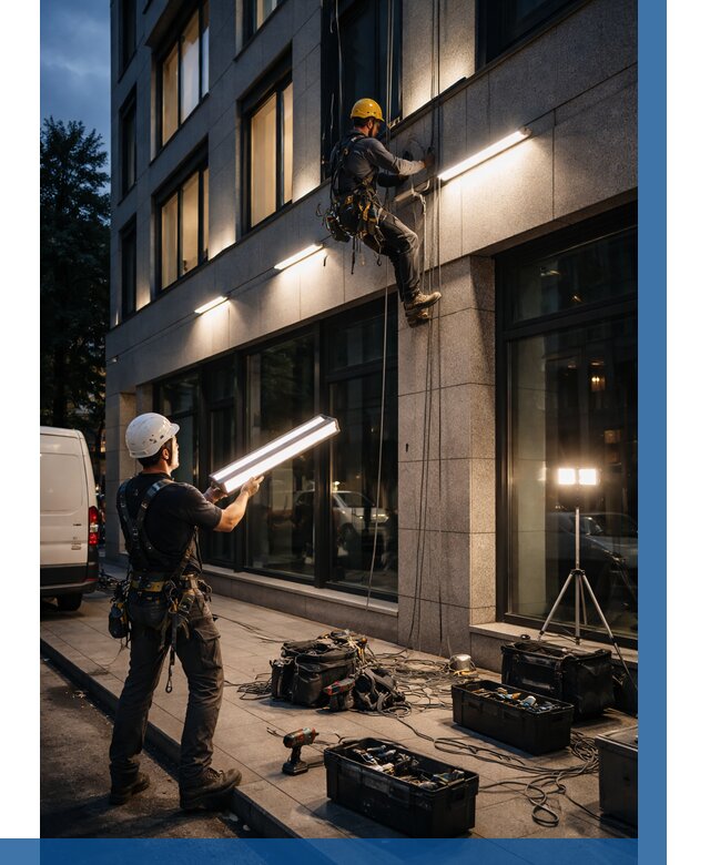 Монтаж архитектурной подсветки здания в Краснодаре от 2580 р.|ВЫСОТНИК-Ксд