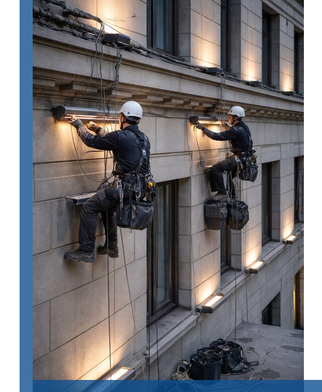 Монтаж архитектурной подсветки фасадов зданий в Краснодаре