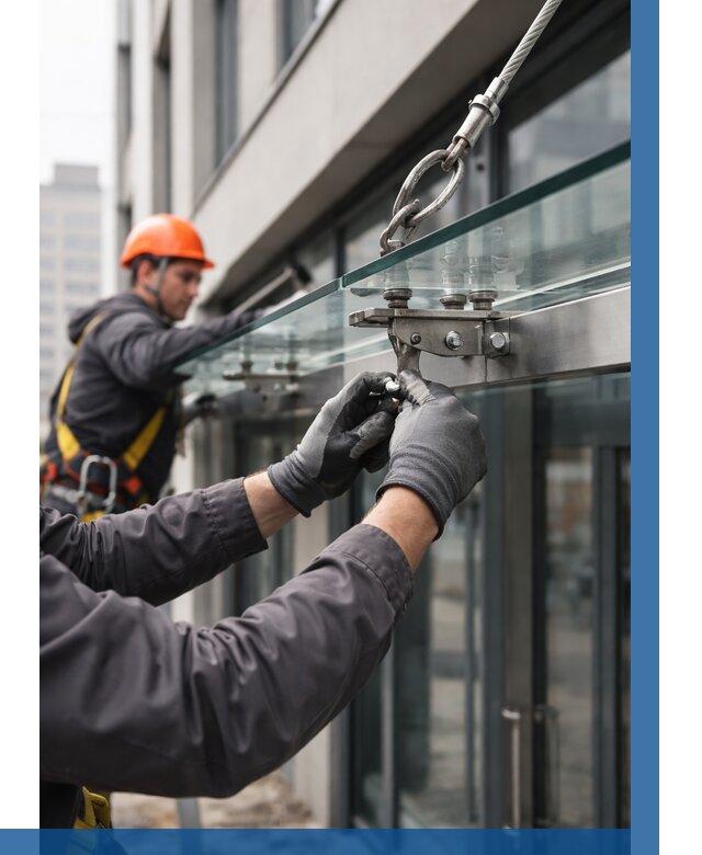 Монтаж стеклянных козырьков в Краснодаре от 8771 р. | ВЫСОТНИК-Ксд