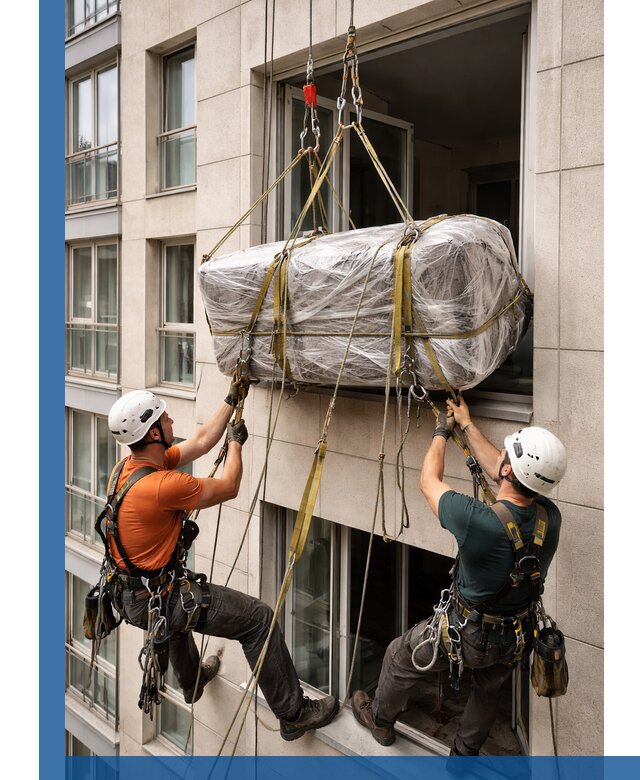 Подъем грузов через окно в Краснодаре промышленными альпинистами