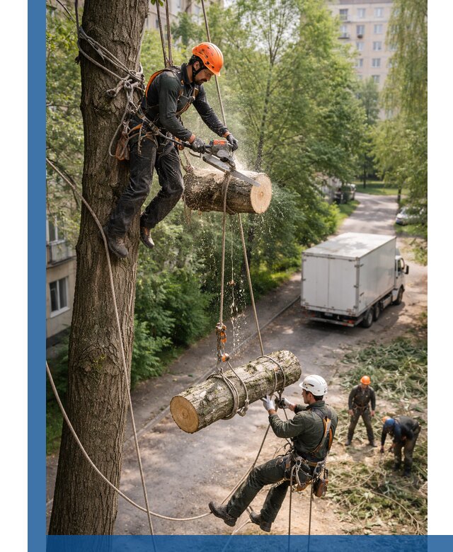 Спил деревьев альпинистами в Краснодаре, безопасно и без повреждений