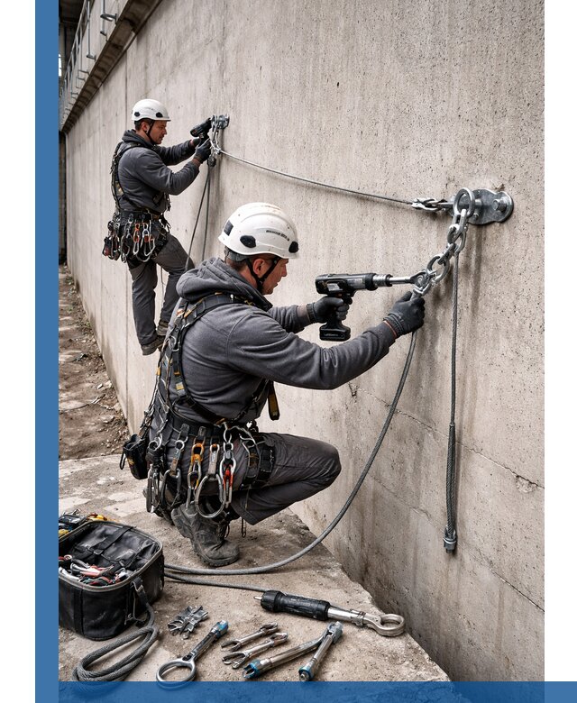 Монтаж анкерных линий высотной безопасности в Краснодаре