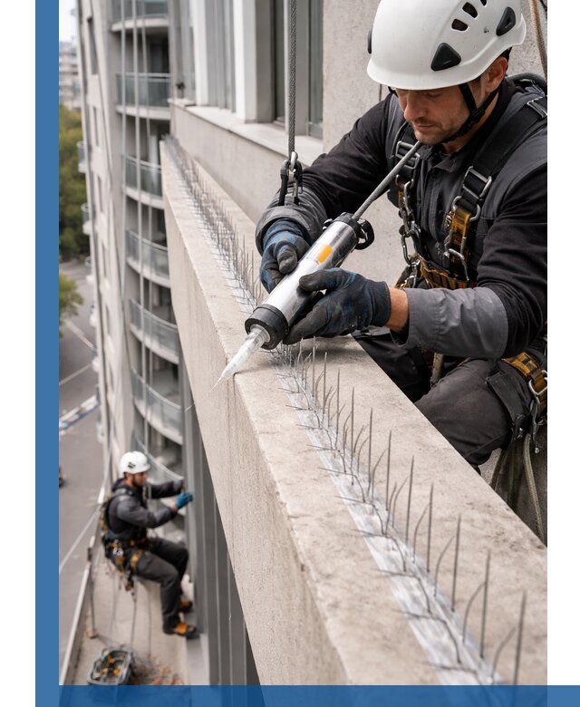 Установка шипов от птиц на фасадах и кровлях в Краснодаре